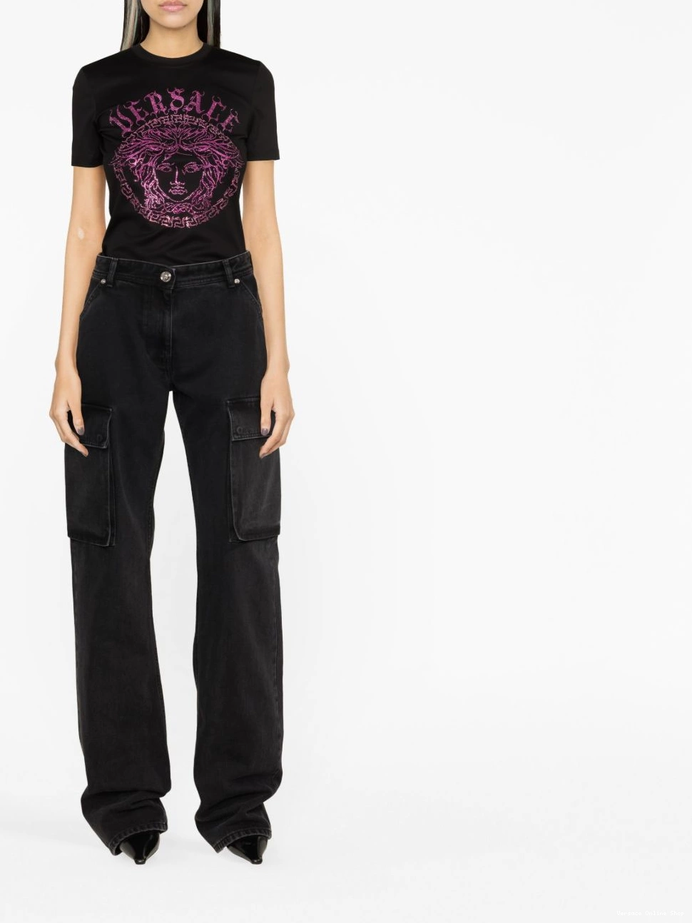 Cheap cotton Women Versace Crystal Medusa logo T-shirt 0808